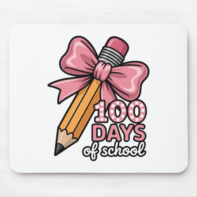 100 Days Of School Girls Coquette Bow Kids Teacher Mousepad (Vorne)