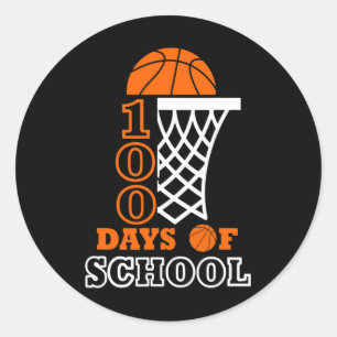 100 Days of School Kids Basketball 100th day Runder Aufkleber