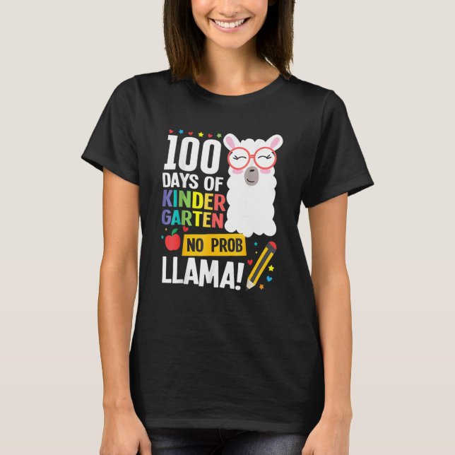 100 Days Of School Kindergarten Llama Girl Boy No  T-Shirt (Vorderseite)