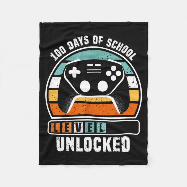 100 Days Of School Level Unlocked Funny Gamers Boy Fleecedecke (Vorderseite)