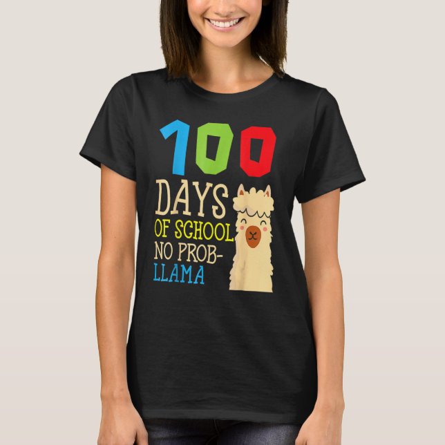 100 Days Of School No Prob Llama,Cute Alpaca Stude T-Shirt (Vorderseite)