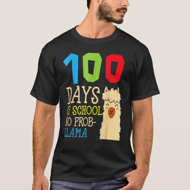 100 Days Of School No Prob Llama,Cute Alpaca Stude T-Shirt (Vorderseite)