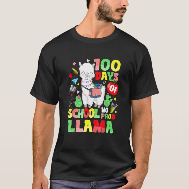 100 Days Of School No Prob Llama Funny T-Shirt (Vorderseite)