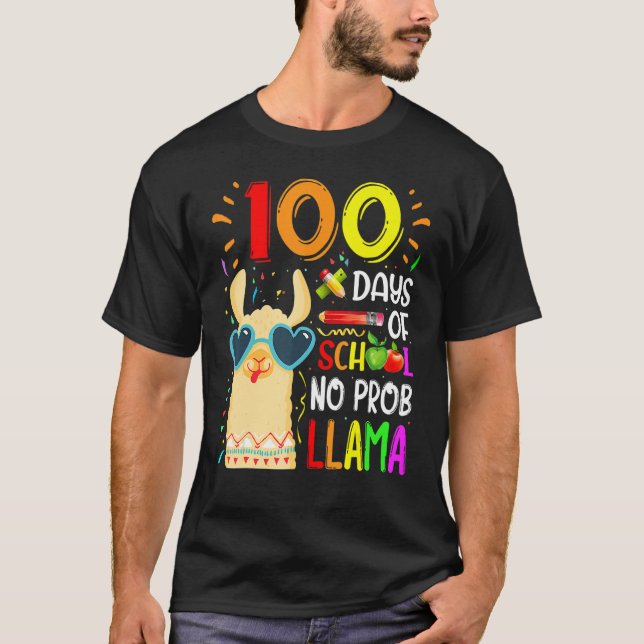 100 Days Of School No Prob Llama Lover Teacher Kid T-Shirt (Vorderseite)