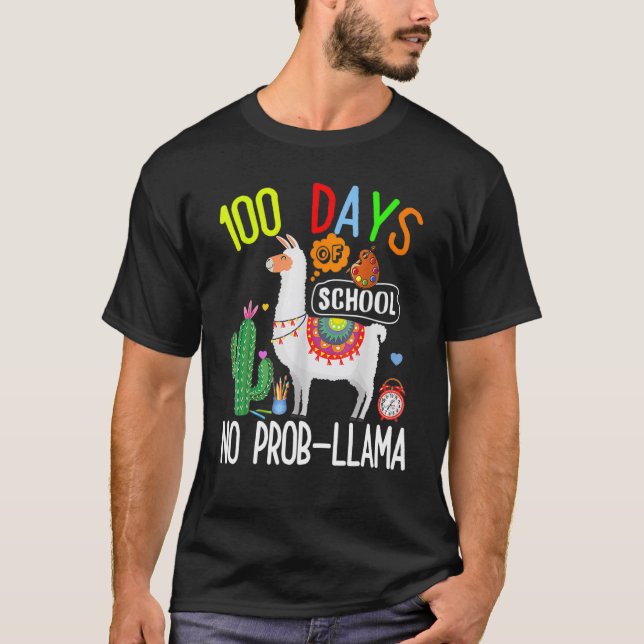 100 Days Of School No Prob Llama Student Teacher 1 T-Shirt (Vorderseite)