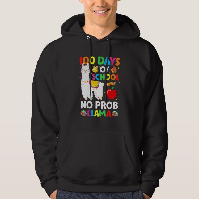 100 Days Of School No Prob Llama Teacher 100th Day Hoodie (Vorderseite)