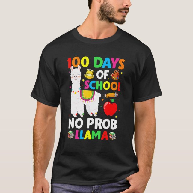 100 Days Of School No Prob Llama Teacher 100th Day T-Shirt (Vorderseite)