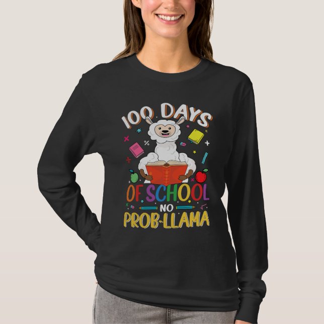 100 Days Of School No Prob llama Teacher Student 1 T-Shirt (Vorderseite)