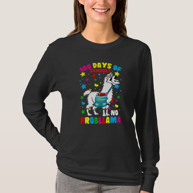 100 Days of School No Probllama Llama 100th Day Of T-Shirt (Vorderseite)