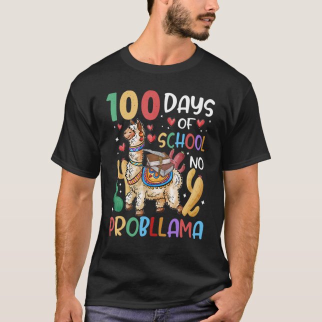 100 Days Of School No Probllama Llama 100th Day Te T-Shirt (Vorderseite)