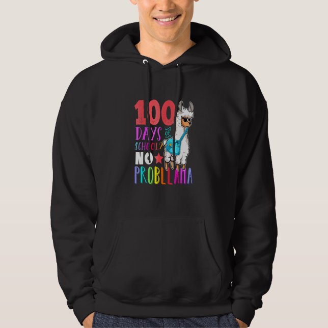 100 Days Of School No Probllama Llama Happy 100th  Hoodie (Vorderseite)