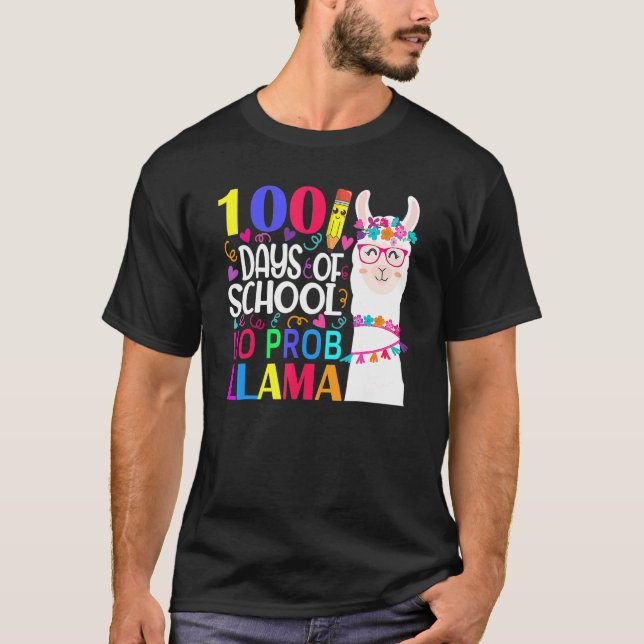 100 Days Of School No Probllama Llama Happy 100th  T-Shirt (Vorderseite)