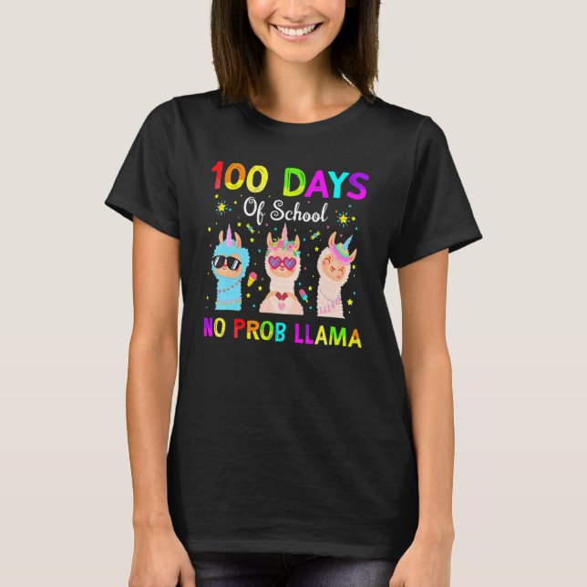 100 Days Of School No Probllama Llama Happy 100th  T-Shirt (Vorderseite)