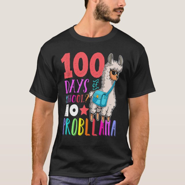 100 Days Of School No Probllama Llama Happy 100th  T-Shirt (Vorderseite)