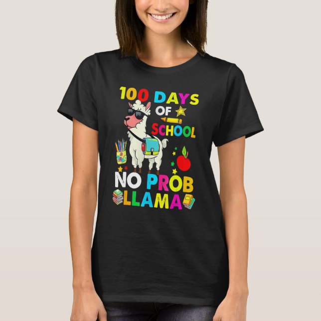 100 Days Of School No Probllama Llama Happy 100th  T-Shirt (Vorderseite)