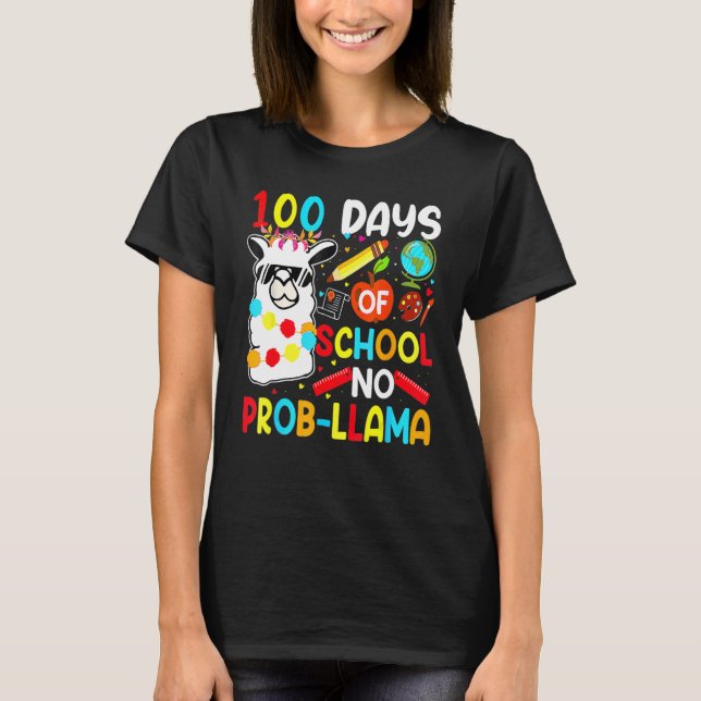 100 Days Of School No Probllama Llama Teachers Stu T-Shirt (Vorderseite)