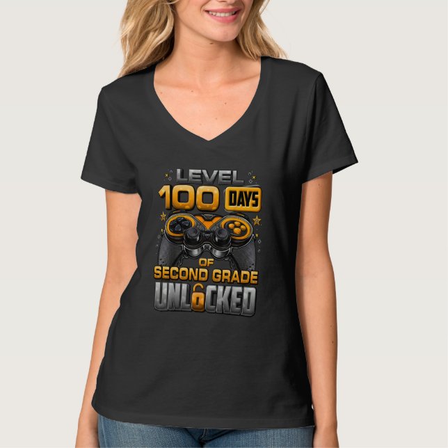 100 Days Of School Second Grade Level Unlocked Vid T-Shirt (Vorderseite)