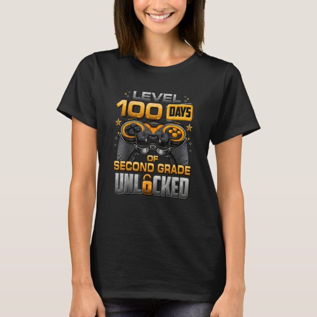 100 Days Of School Second Grade Level Unlocked Vid T-Shirt (Vorderseite)