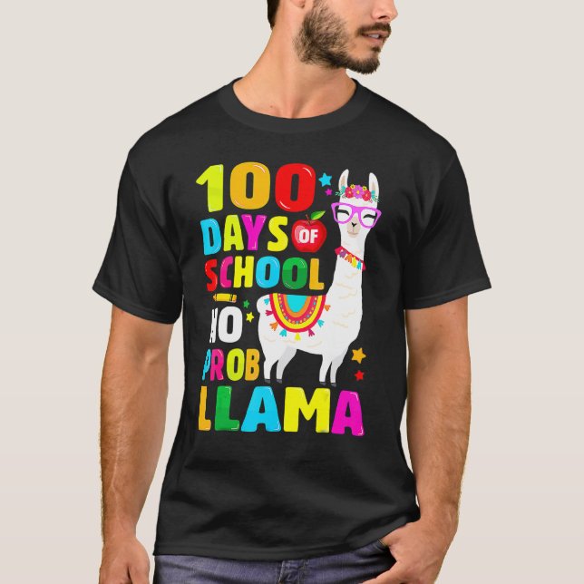 100 Days Of School Shirt No Probllama Llama 100th  (Vorderseite)