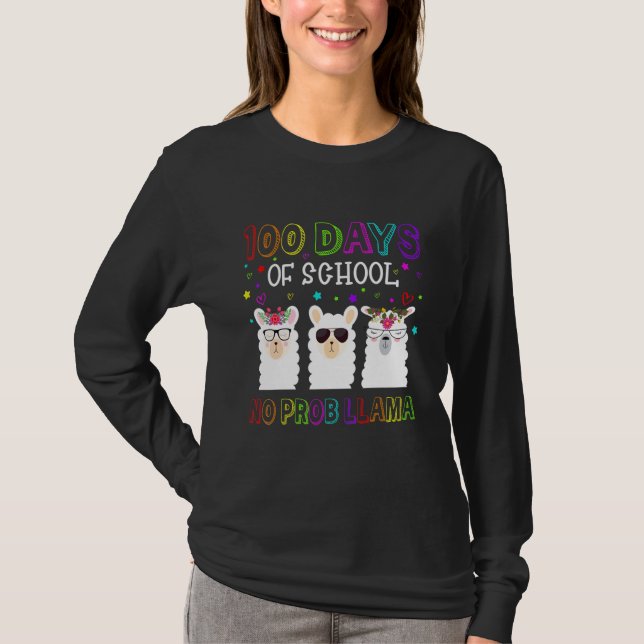 100 Days of School Shirt No Probllama Llama 100th  (Vorderseite)