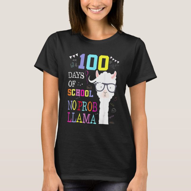 100 Days Of School Shirt No Probllama Llama 100th  (Vorderseite)