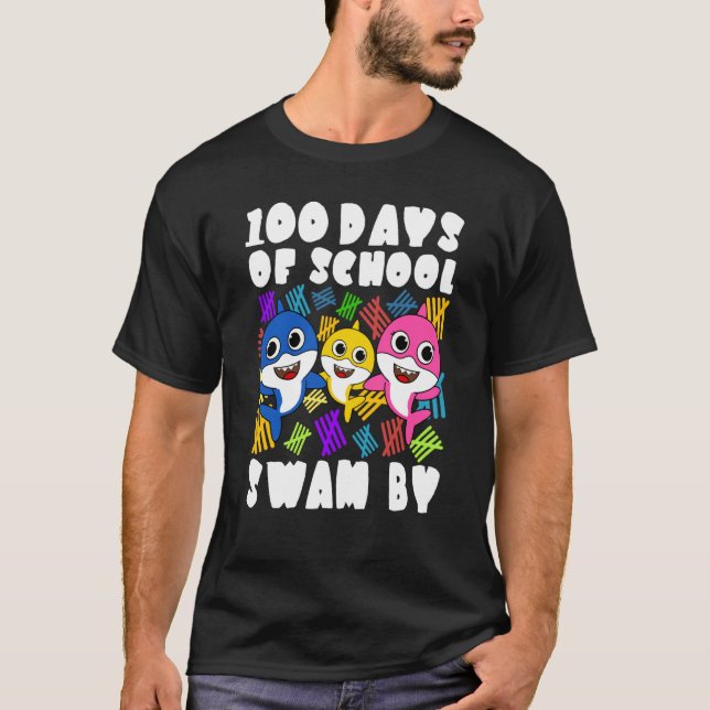 100 Days of School Swam by Shark 100th Day Boys Gi T-Shirt (Vorderseite)