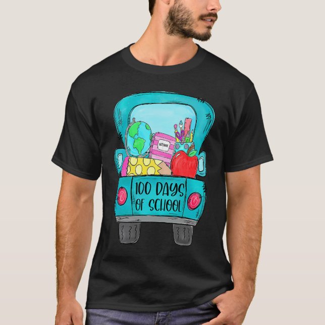 100 Days Of School Truck Pencil Apple Teacher Stud T-Shirt (Vorderseite)