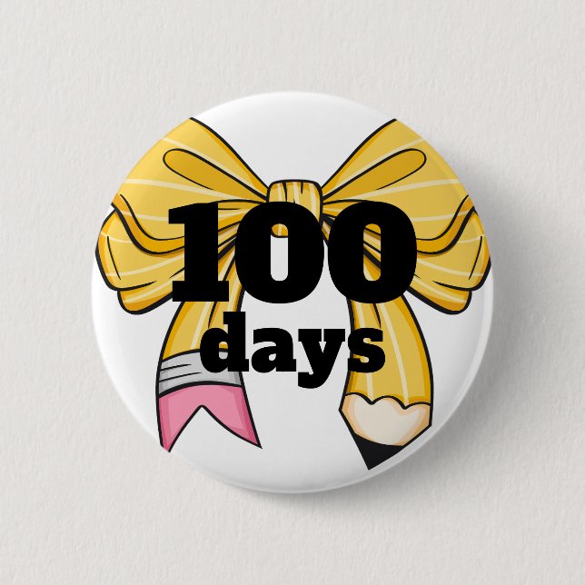 100 Days of School Yellow Pencil Bow Button (Vorderseite)