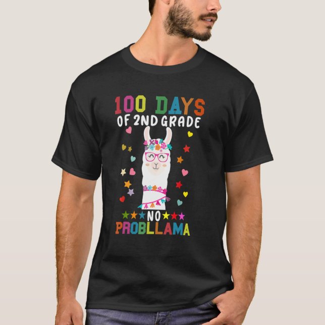 100 Days Of Second 2nd Grade No Prob Llama Teacher T-Shirt (Vorderseite)
