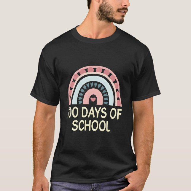 100 Days School Peach He Leopard Rainbow Teachers T-Shirt (Vorderseite)