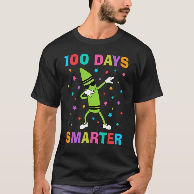 100 Days Smarter 100th Day of School Dabbing Crayo T-Shirt (Vorderseite)