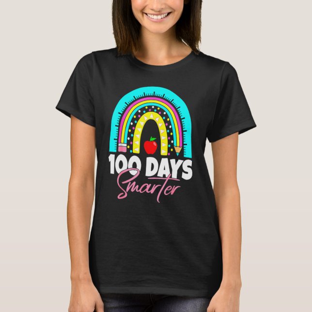 100 Days Smarter Funny 100th Day Of School Rainbow T-Shirt (Vorderseite)