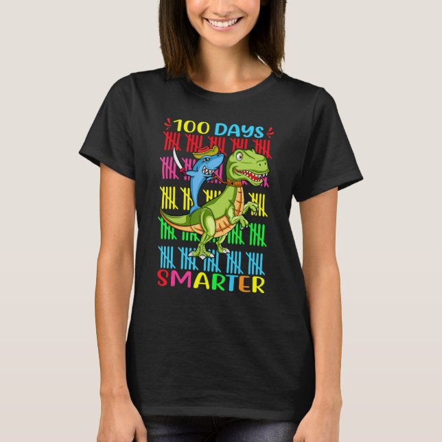 100 Days Smarter Of School Shark Dinosaur For kids T-Shirt (Vorderseite)