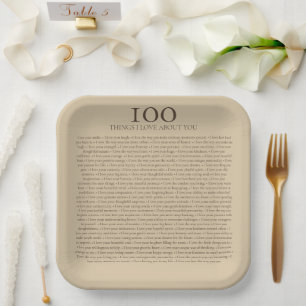 100 Dinge, die ich an dir liebe - Personalisierbar Pappteller