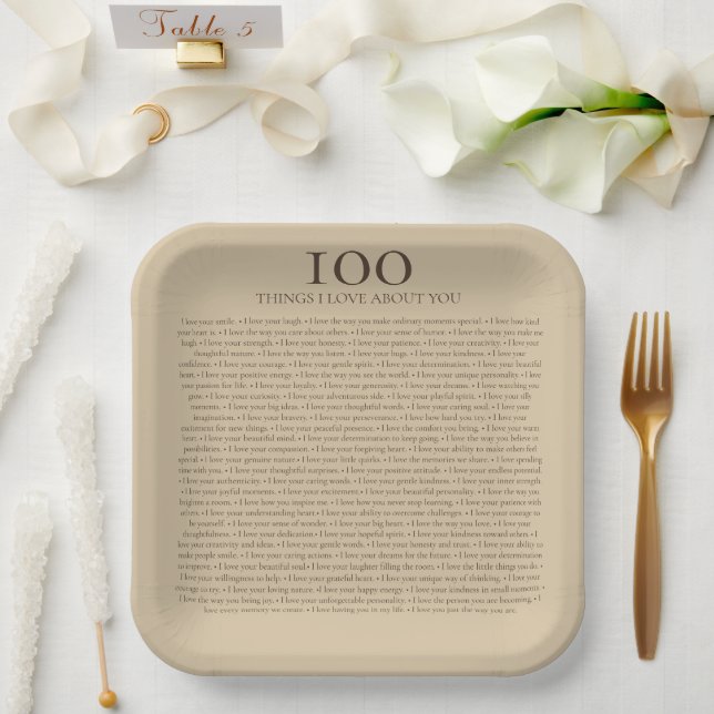 100 Dinge, die ich an dir liebe - Personalisierbar Pappteller (Hochzeit)