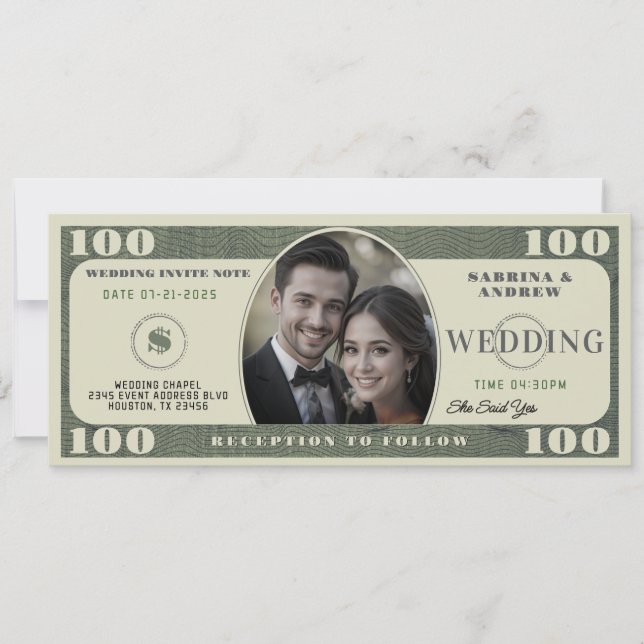 100-Dollar-Foto Hochzeit Einladung (Vorderseite)
