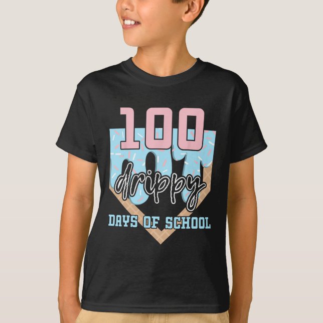 100 Drippy Days of School verkaufen Eiscreme am 10 T-Shirt (Vorderseite)