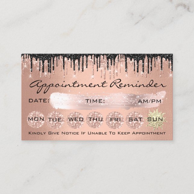 100 Ernennung Erinnerung Rose Gold Glitzer Tropfen Visitenkarte (Vorderseite)