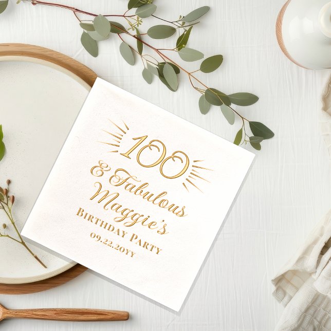 100 et fabuleuse fête du 100e anniversaire (Elegant "100 and Fabulous" 100th Birthday Party Stamped Foil Napkins)