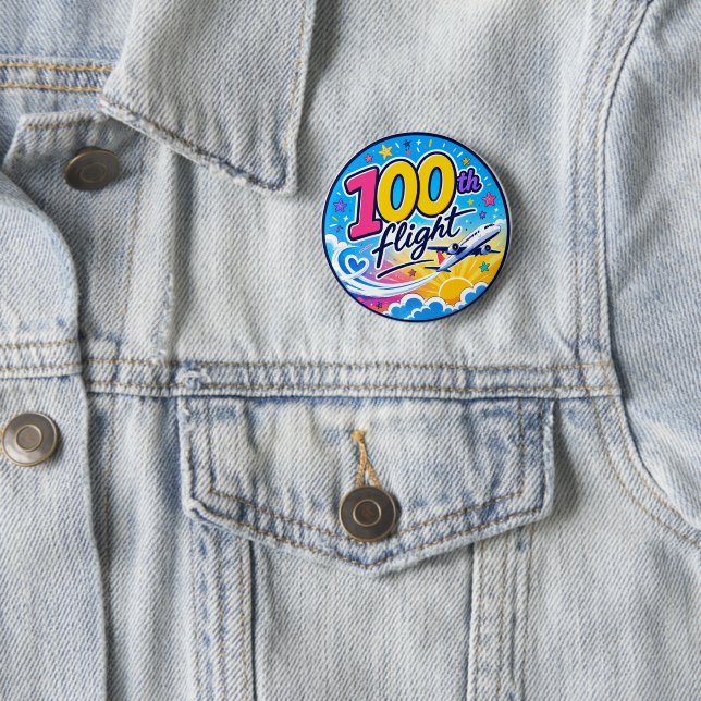100. Flug farbenfrohes Flugzeug Reiseandenken Button (Beispiel)