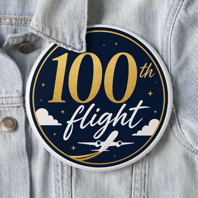 100. Flug Gold Flugzeug Reise Erinnerung Button (Beispiel)