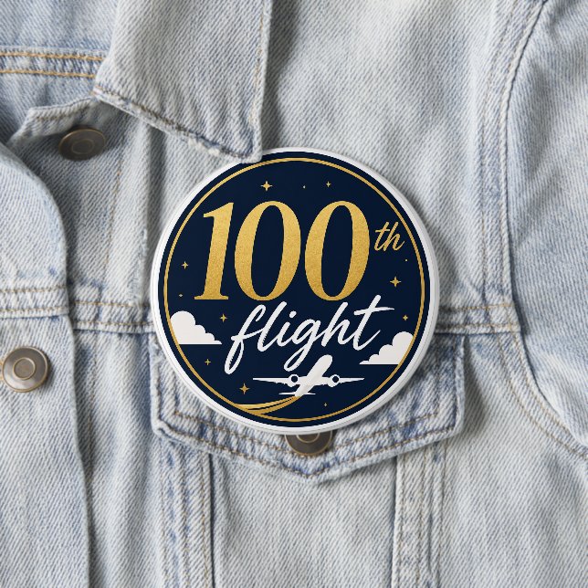 100. Flug Gold Flugzeug Reise Erinnerung Button (Beispiel)