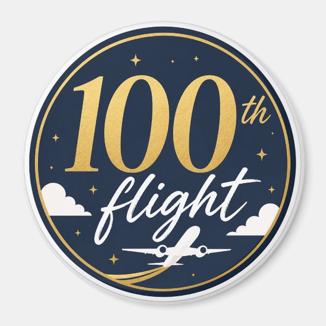 100. Flug Gold Flugzeug Reise Erinnerung Magnet (Vorne)