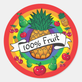 "100% Frucht" Regenbogenfarbene kawaii-Früchte Runder Aufkleber