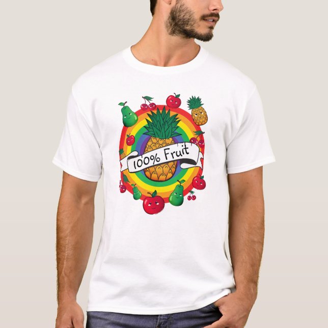 "100% Frucht" Regenbogenfarbener Kawaii-T - Shirt (Vorderseite)