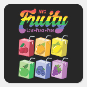 100% Fruchtigkeit - Liebe, Frieden, Stolz: Regenbo Quadratischer Aufkleber