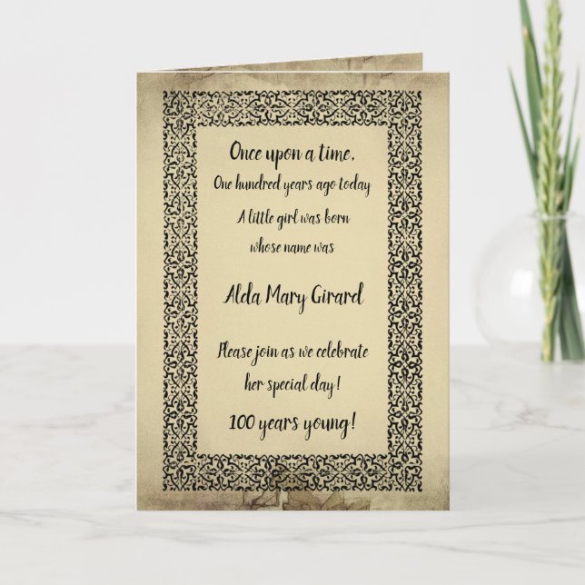 100. Geburtstag - Antique Storybook Seite Einladung (Vorderseite)