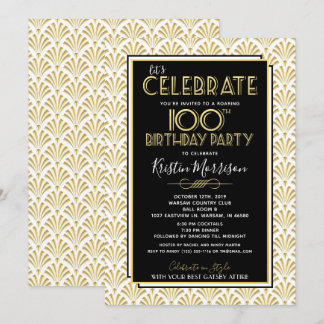 100. Geburtstag Art Deco Gatsby Roaring 1920er Par Einladung
