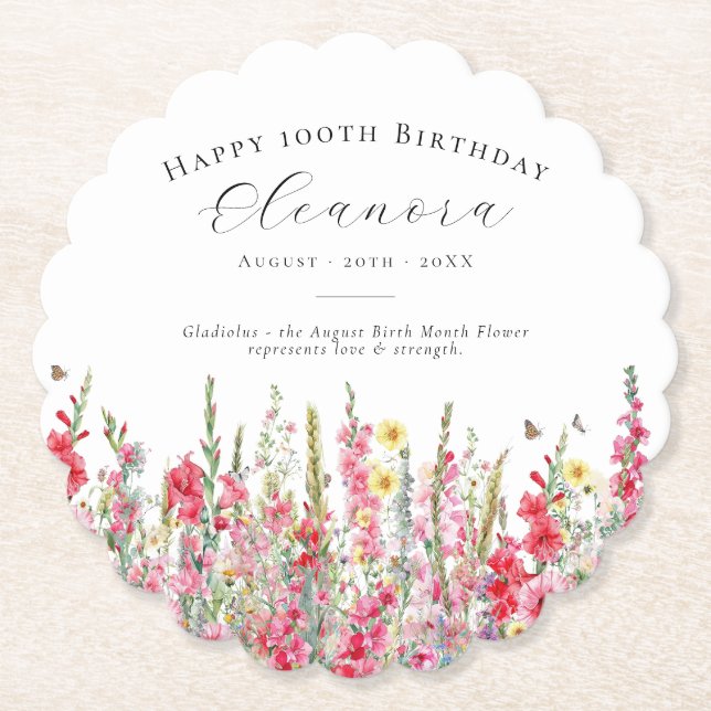 100. Geburtstag August Birth Blume Custom Untersetzer (Vorderseite)