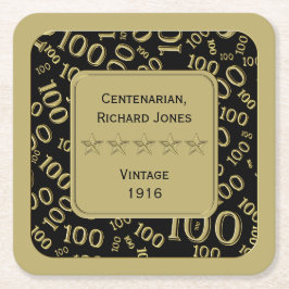 100. Geburtstag Black and Gold Theme Rechteckiger Pappuntersetzer